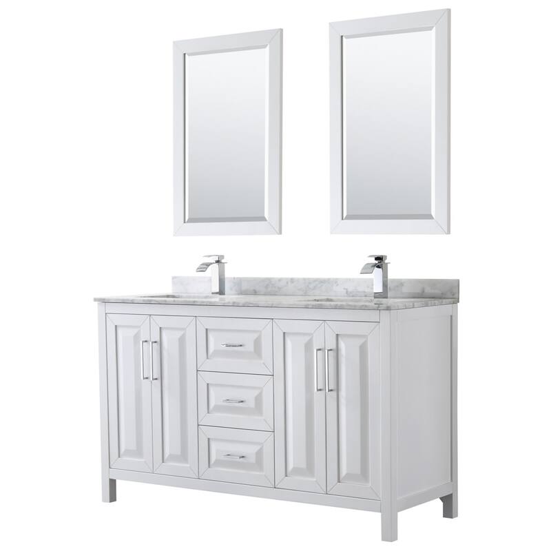 Wyndham Collection Daria 60" Free Standing Double Vanity Set with MDF - White / White Carrara Marble Top / Polished Chrome - Painted