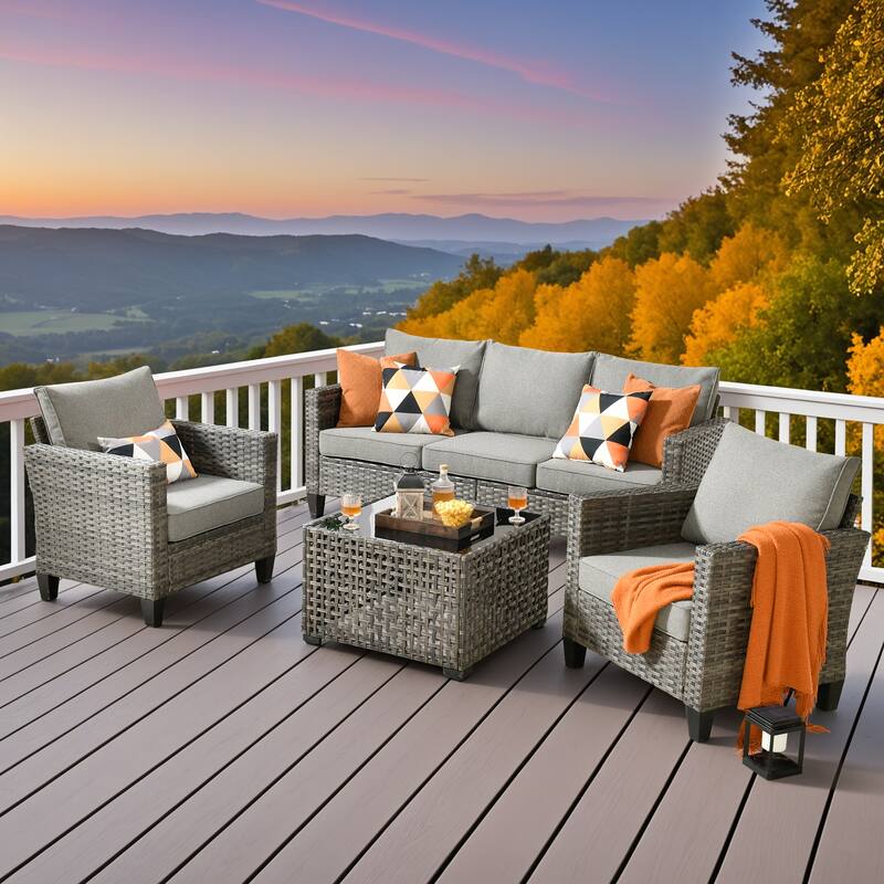 XIZZI Outdoor Wicker Patio Furniture Conversation Set - Dark Grey