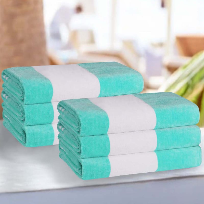 Cabana Stripe Oversized Cotton Beach 6 Piece Towel Set by Superior - Mint