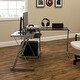 preview thumbnail 1 of 8, Walker Edison Hardy Silver Metal & Smoke Glass Corner Computer Desk Silver / Smoke Glass