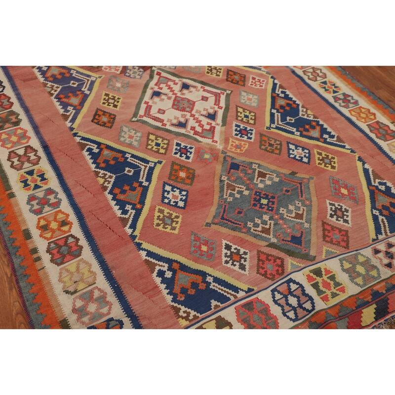 Kilim Qashqai Persian Vintage Rug Flatweave Reversible Wool Carpet - 5'3"x 7'9"