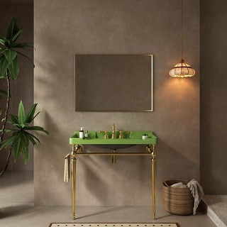 36 in. Ceramic Single Bowl Console Sink and Gold Legs Combo with One Towel Bar and 3 Faucet Holes