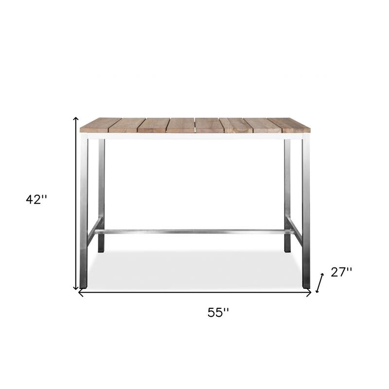 HomeRoots 55" Wood Brown and Silver Solid Wood and Stainless Steel Dining Table