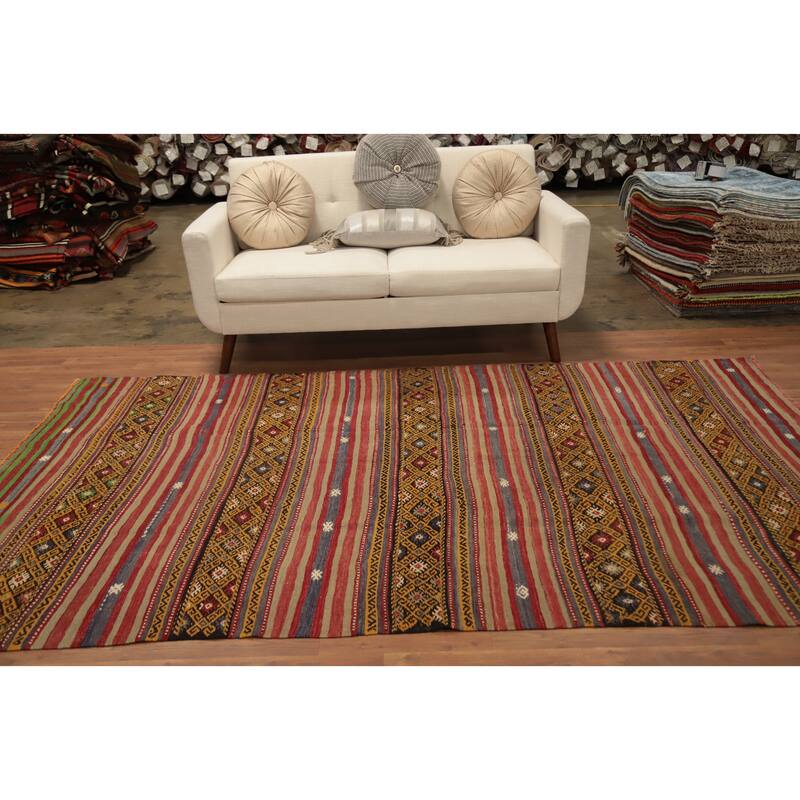 Hand Woven Oriental 100% Wool Carpet Southwestern Tribal Multi-Colored Kilim Area Rug - 9' 4'' X 5' 6''