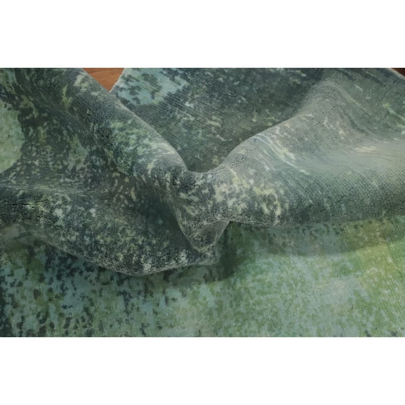 Hand-knotted Modern Silk Blue Abstract Oriental Area Rug - 5' 9'' X 4' 0''
