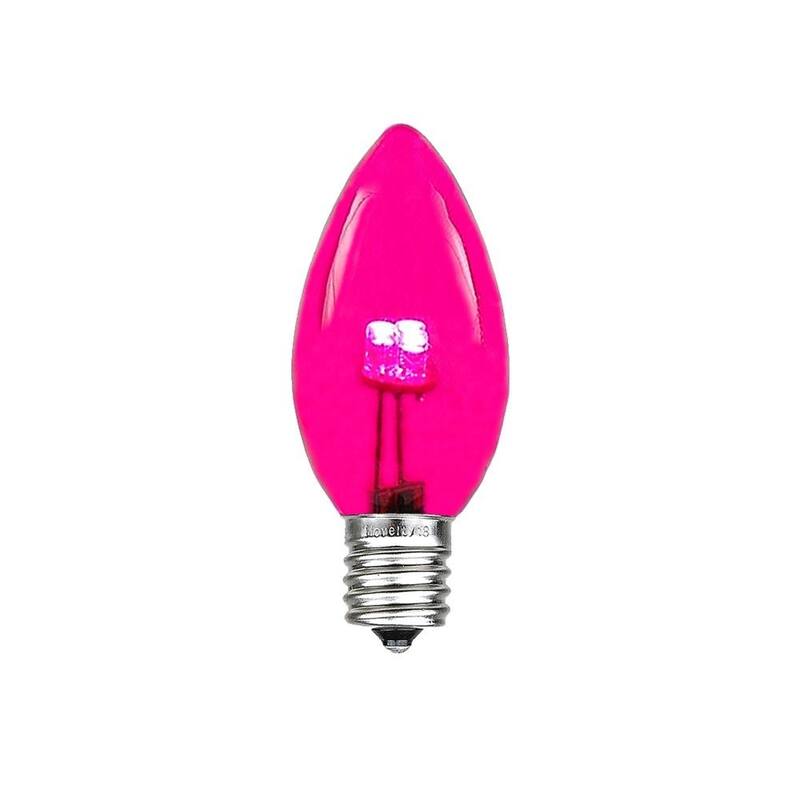 25 Pack C7 LED Outdoor Patio Party Christmas Replacement Bulbs, Warm White - Pink