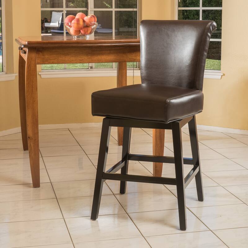 28" Modern Swivel Bar Stool with Leather Seat Backrest, Solid Wood Legs, for Bar Dining Room Living Room and Café