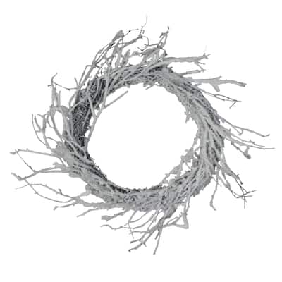 Snow Flocked Iridescent Glitter Twig Artificial Christmas Wreath 24"