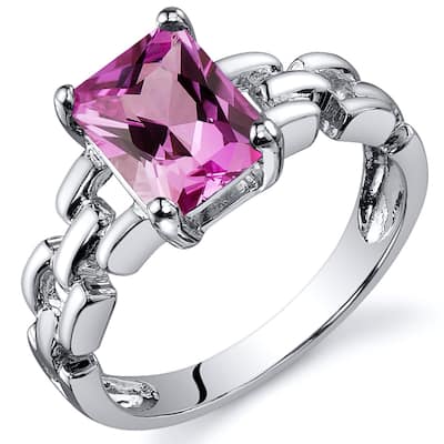 Sterling Silver 2 ct Created Pink Sapphire Solitaire Ring