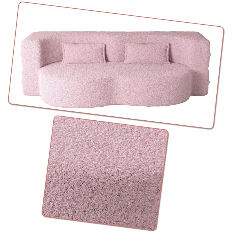 Modern Minimalist Compressed Upholstered Convertible Two-Seater Sofa Bed with 2 Pillows
