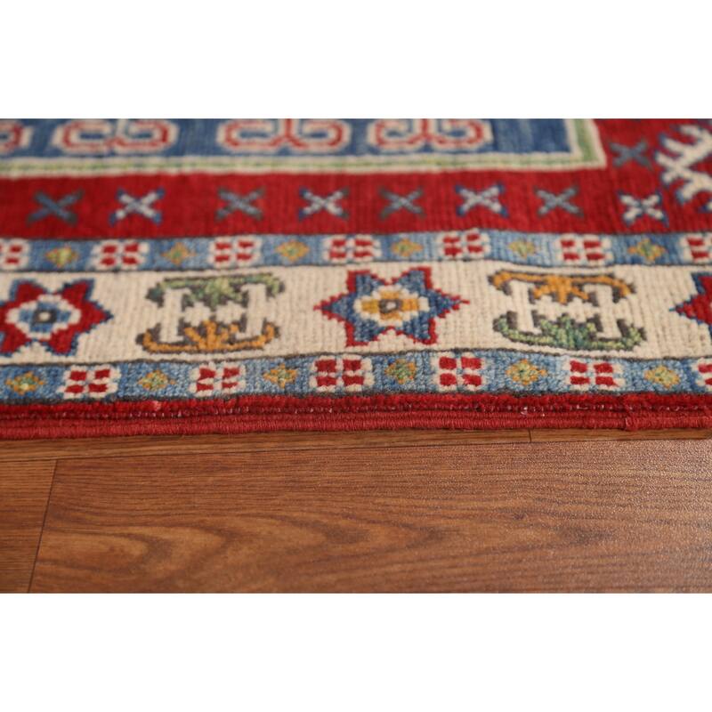Red Traditional Geometric Kazak Oriental Wool Runner Rug Hand-knotted - 2'9" x 9'9"