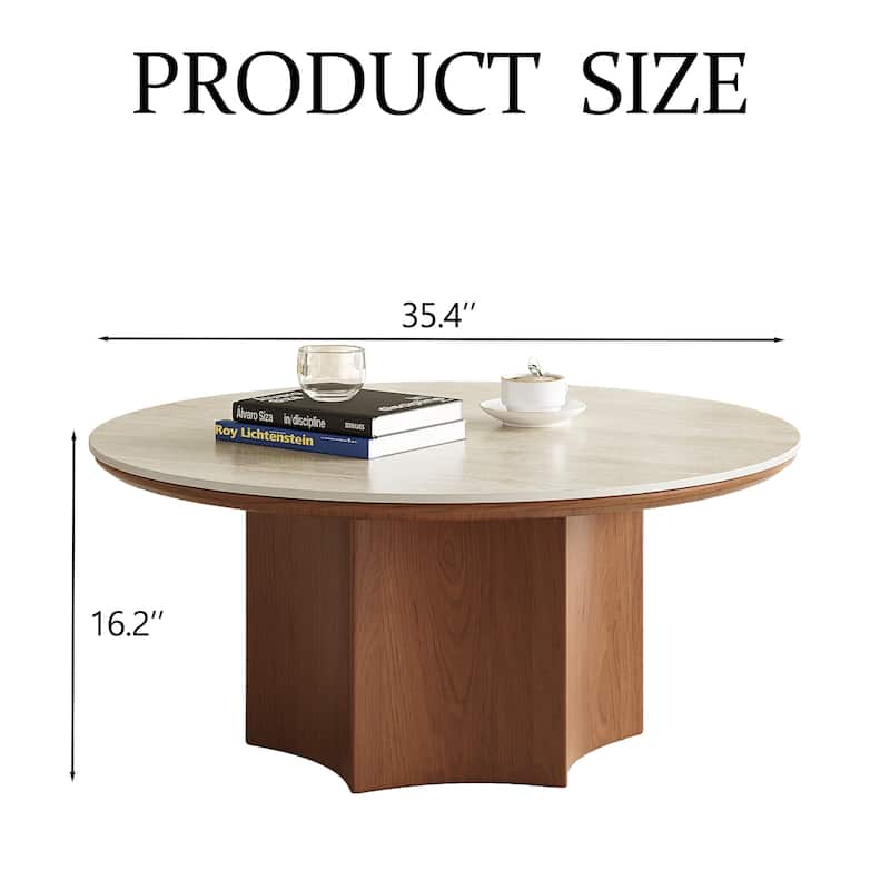 Mid-century Modern Coffee Table,35.43" With Sintered Stone Table Top, Solid Wood Legs