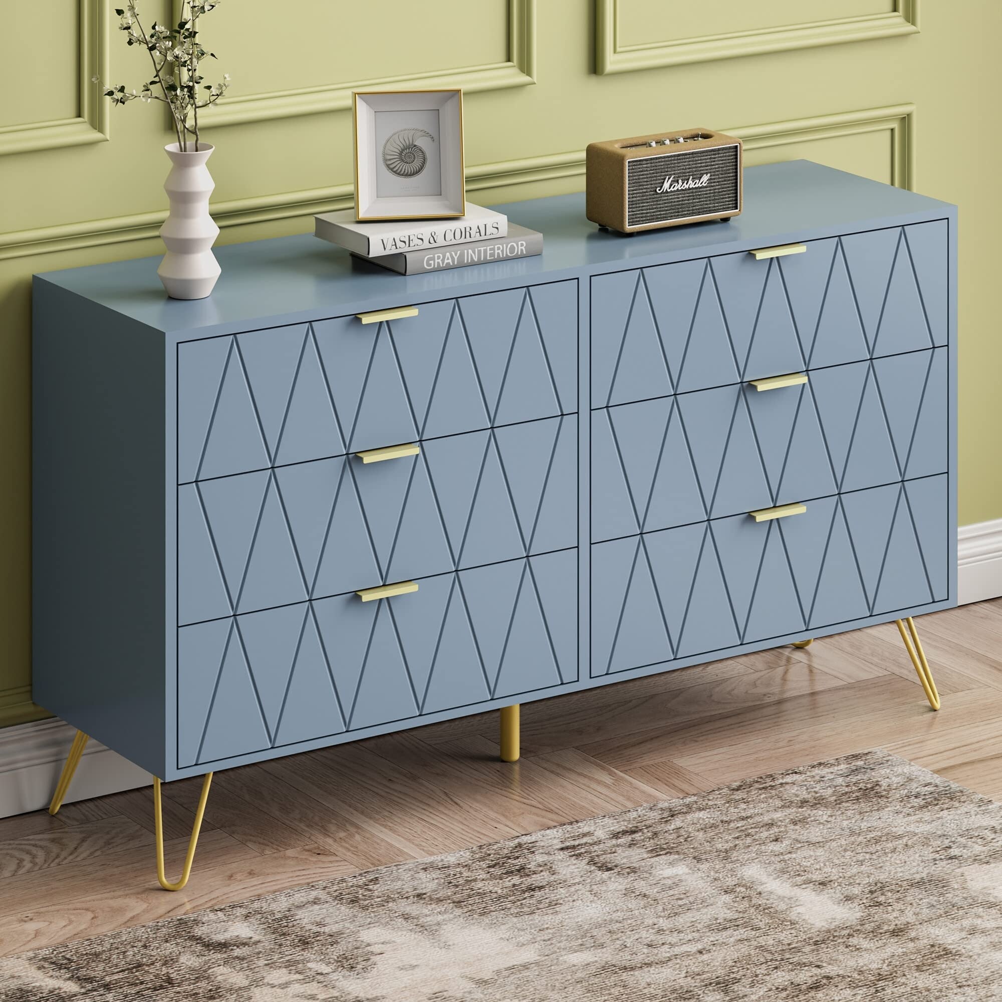Blue 6 Drawer Dresser for Bedroom, Large Double Dresser with Wide Drawers  and Gold Handles, Modern Chest of Drawers - Bed Bath & Beyond - 38233428