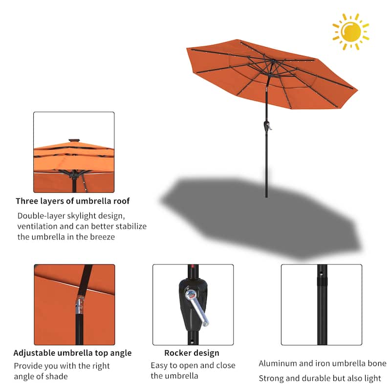 Clihome 11-Ft Patio UV Protection Market Umbrella With LED Lights