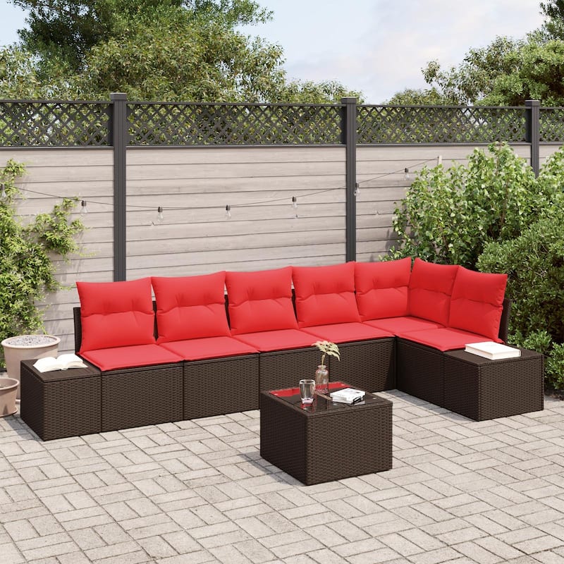 vidaXL 7 Piece Garden Sofa Set with Cushions - 125.6×60.6×27.2 - Brown-with table