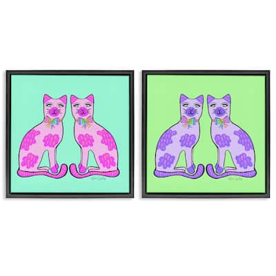 Stupell Bright Purple Cat Pairs Framed Floater Canvas Wall Art Design By Katie Conley (Set of 2)