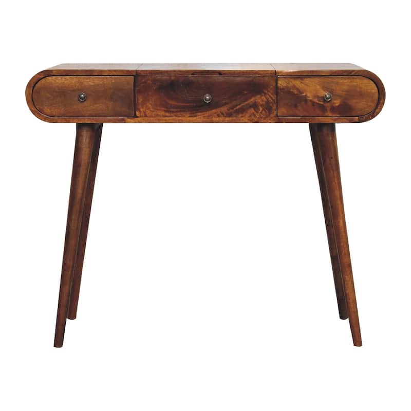 Mid-Century Modern Wood Mirror Table With Strong Legs - Brown - Wood