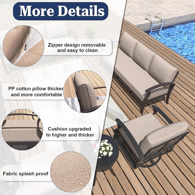 Kullavik Aluminum Outdoor Patio Furniture with Curved Armrests & Firepit Table