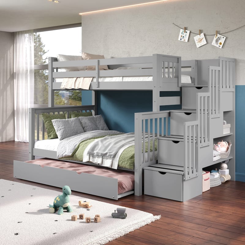Taylor & Olive Trillium Twin over Full Stairway Bunk Bed, Full Trundle
