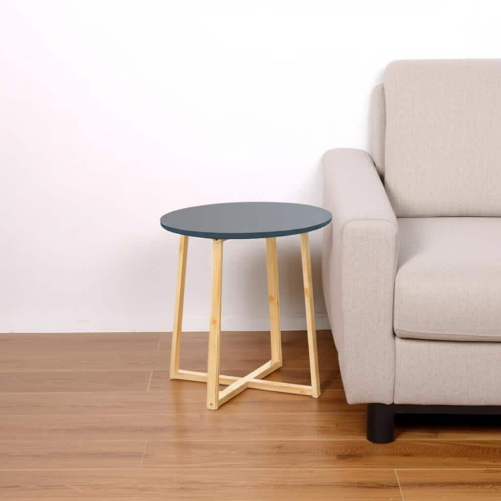 HomeRoots 20" Gray and Natural Solid Wood Round Cross Legs End Table - 19.6 in. x 19.6 in. x 18.4 in.