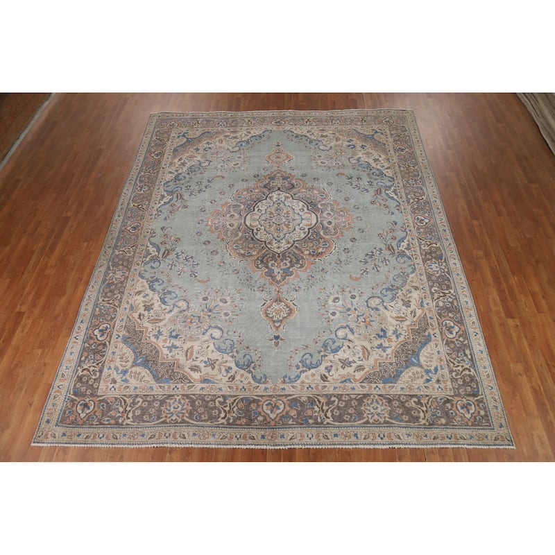 Blue Medallion Tabriz Persian Rug Oriental Handmade Wool Carpet - 9'7"x 11'9"