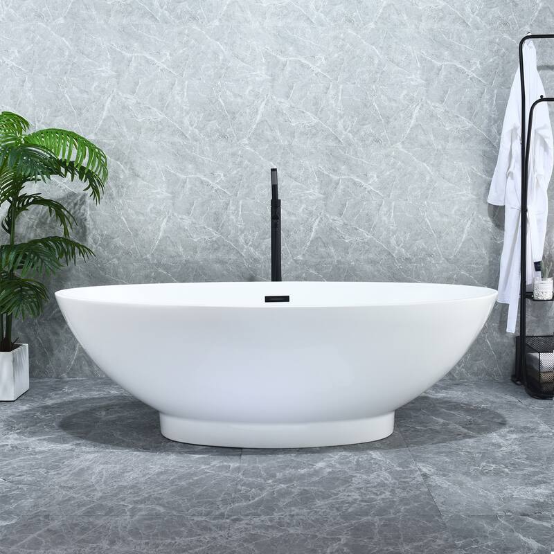 Altair Elbow 67" x 32" Flatbottom Freestanding Acrylic Soaking Bathtub in Glossy White