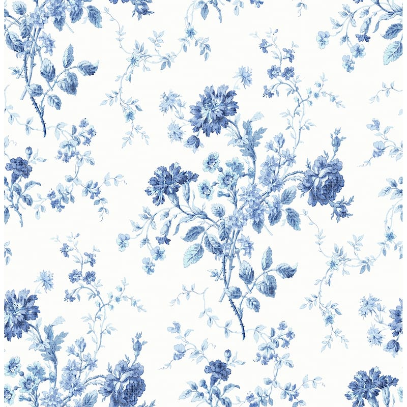 Seabrook Designs Flower Bunch Unpasted Wallpaper - 20.5 in. W x 33 ft. L - Off-White & Blue