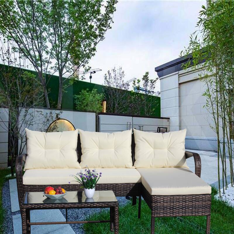 Brown 3-Piece Outdoor Wicker Sectional Sofa Set