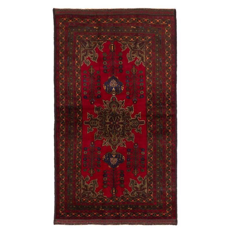 ECARPETGALLERY Hand-knotted Teimani Red Wool Rug - 4'4 x 7'8