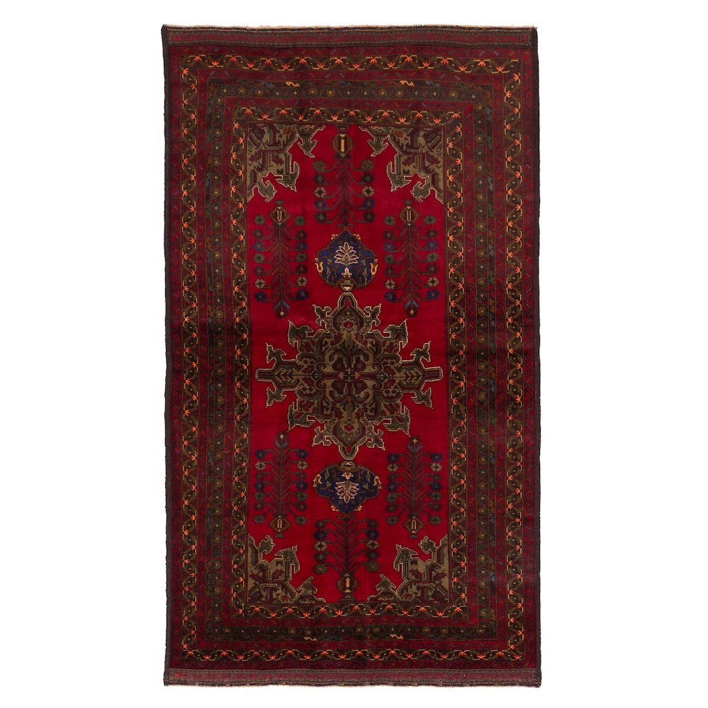 ECARPETGALLERY Hand-knotted Teimani Red Wool Rug - 4'4 x 7'8