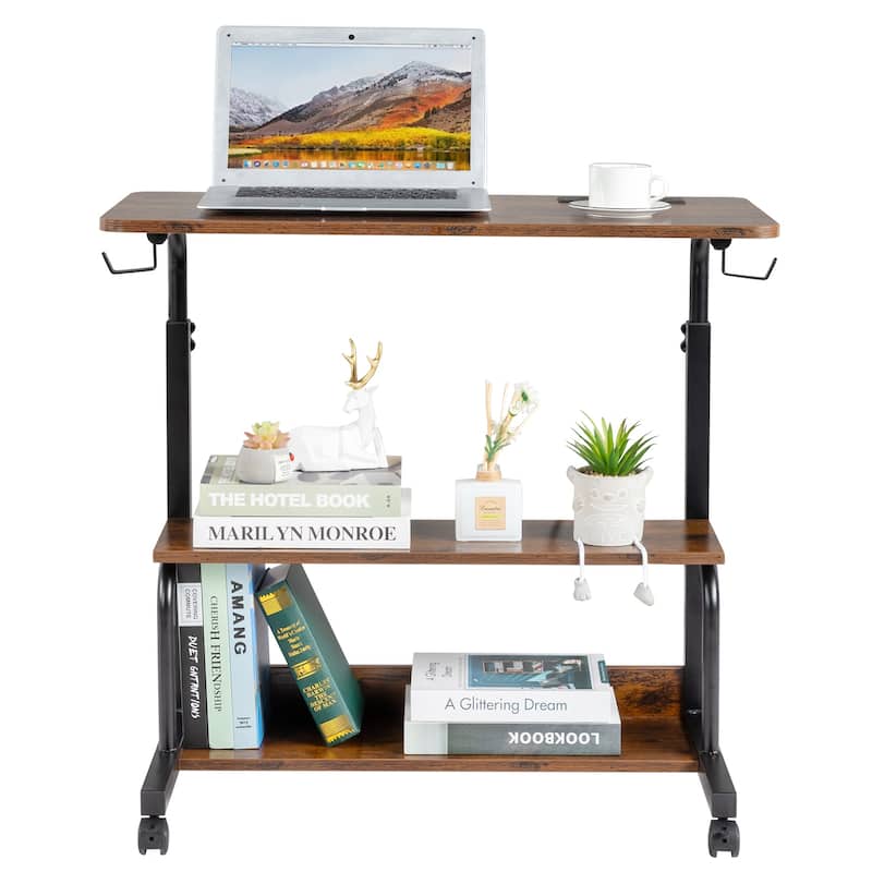 Adjustable Height Computer Desk with USB Ports and AC Outlets for Home Office and Study Workspace