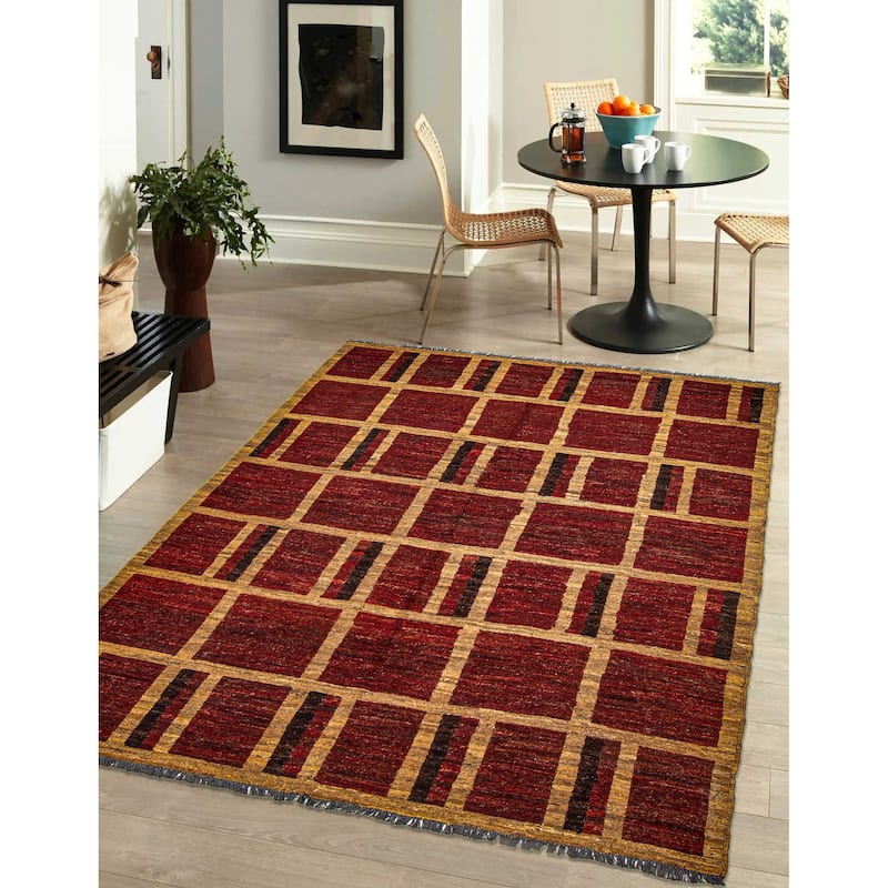 ECARPETGALLERY Flat-Weave Natural Red Wool Tapestry Kilim - 5'3 x 6'8