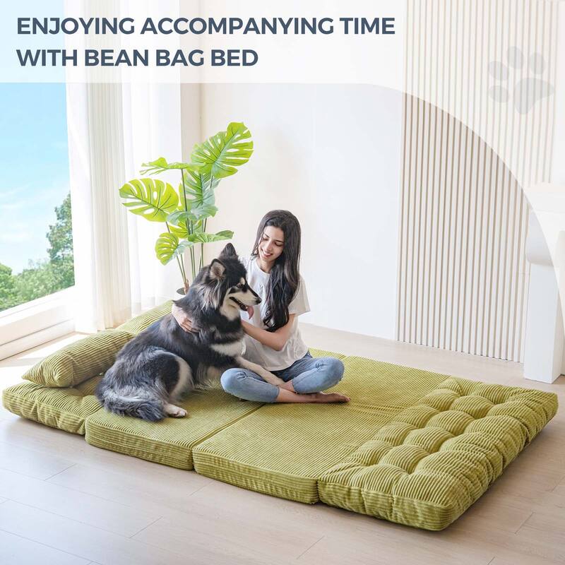 Corduroy Bean Bag Bed Tufted Folding Sofa Bed with Pillows