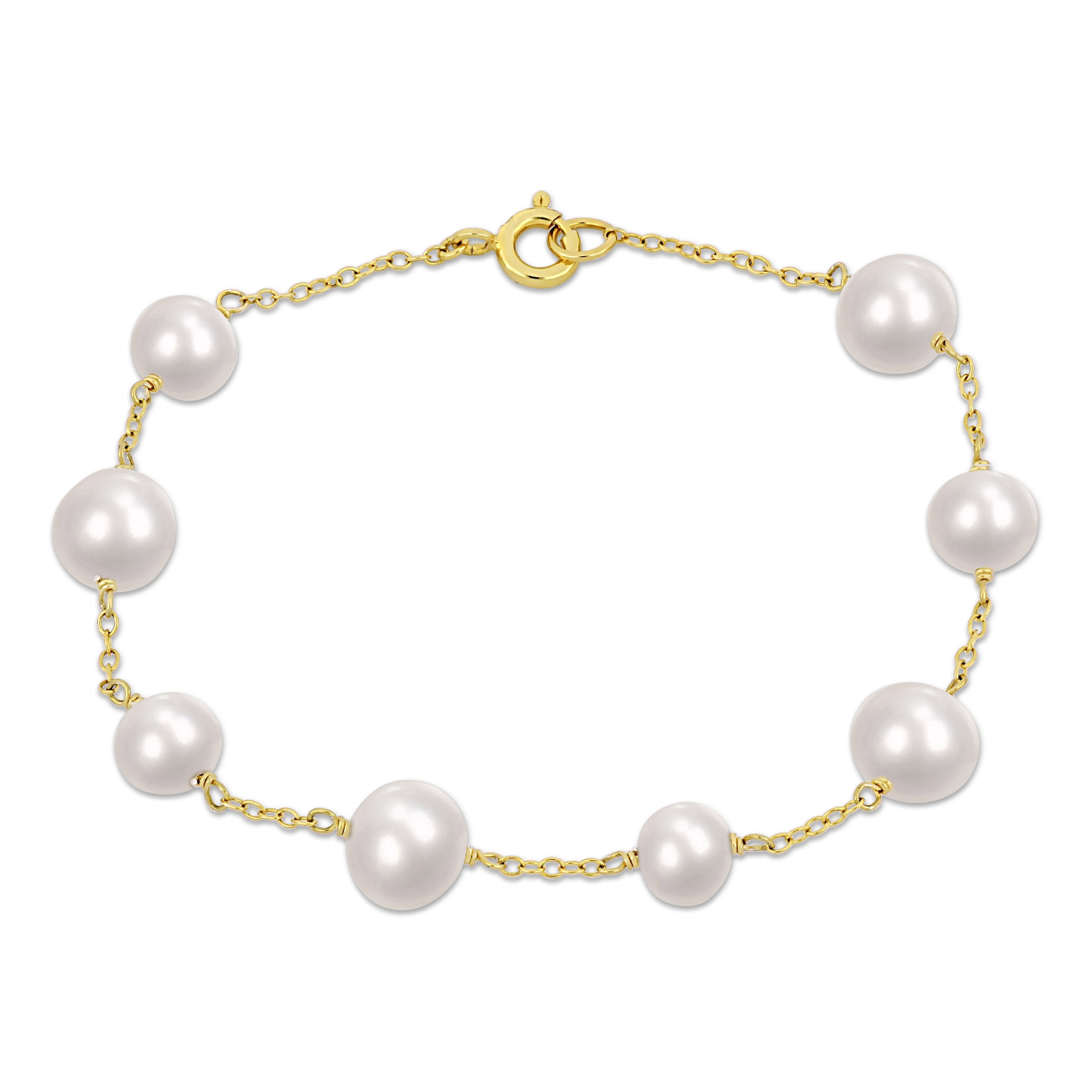 Miadora 6.5-8.5 mm White Freshwater Cultured Pearl Bracelet in Yellow Sterling Silver