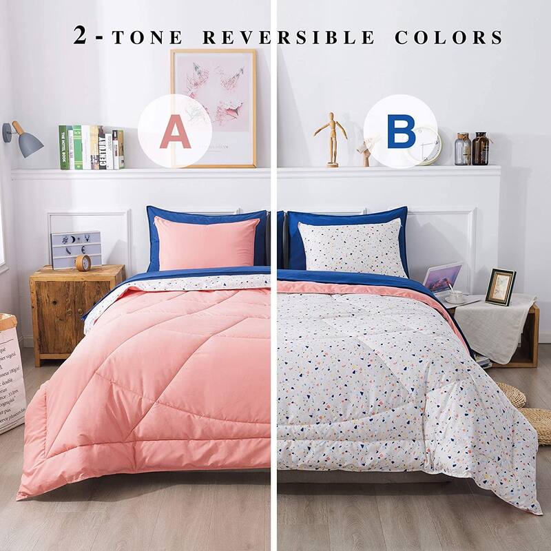 KASENTEX 5 or 7 Piece Bed in A Bag Microfiber Down Alternative Comforter Bedding Set with Sheets and Pillow Cases All Season - Cream Pink - Twin - Twin XL