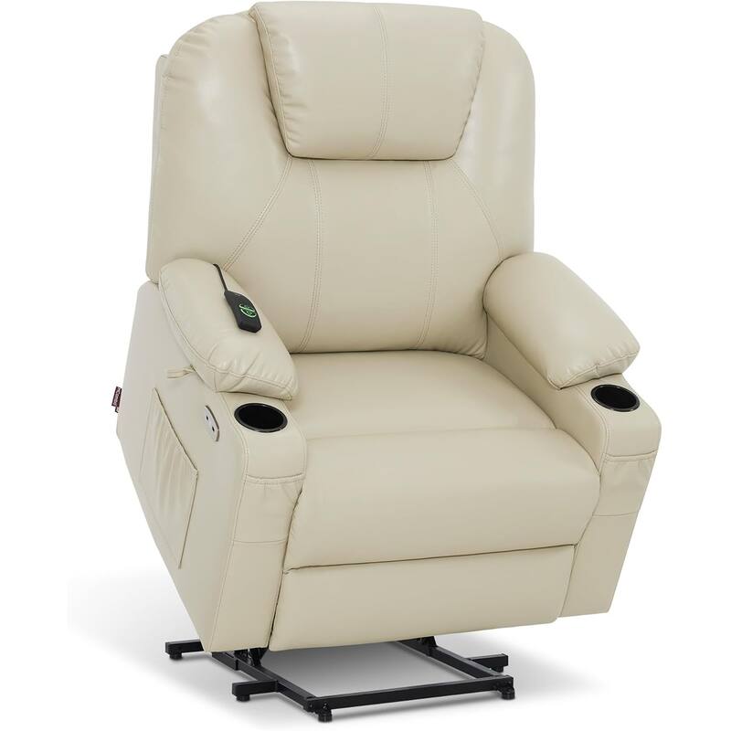 MCombo Large-Wide Power Lift Recliner Chair Sofa with Massage and Heat for Elderly People, Faux Leather R7510