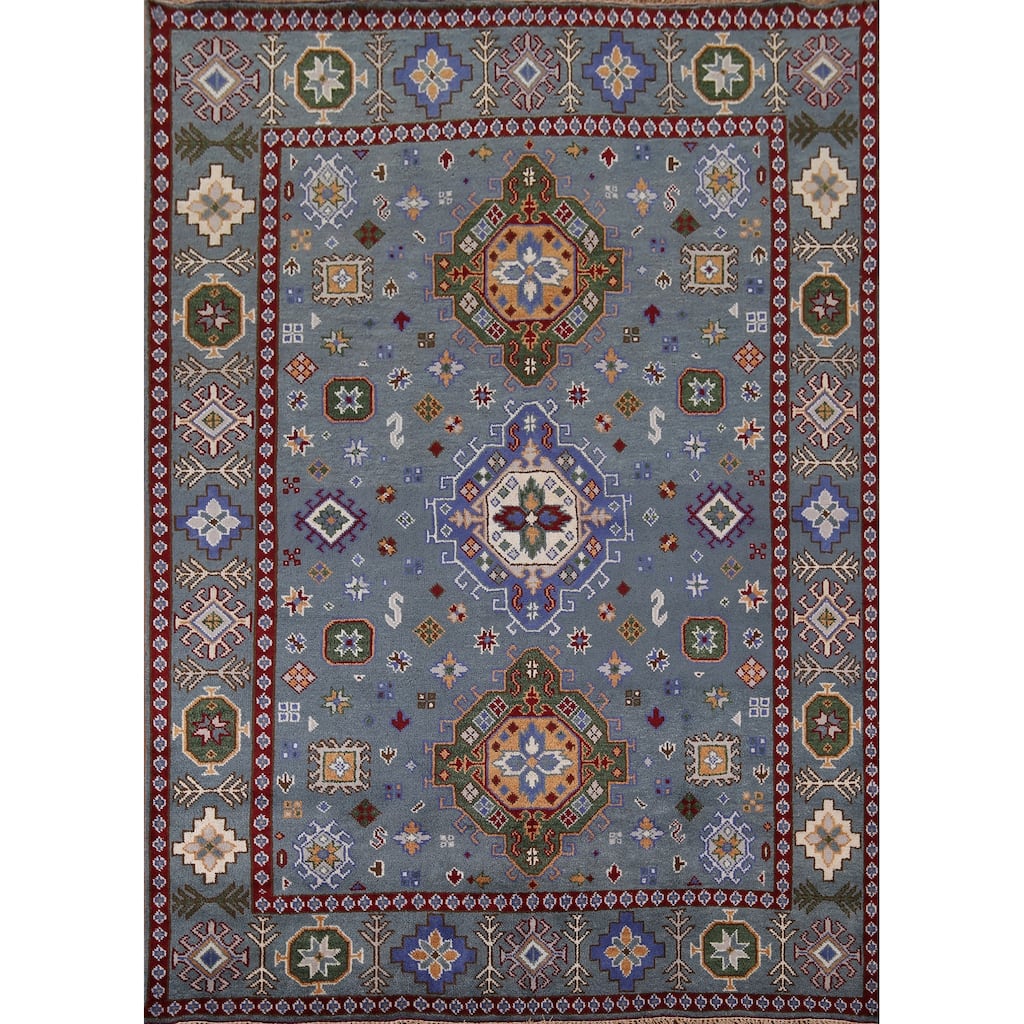 Blue Kazak Rug Hand-Knotted Wool Carpet - 8'0" x 9'11"