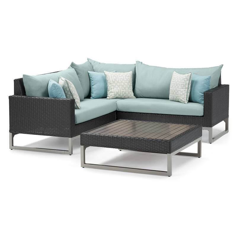 Milo Espresso 4 Piece Sunbrella Outdoor Patio Sectional with Table