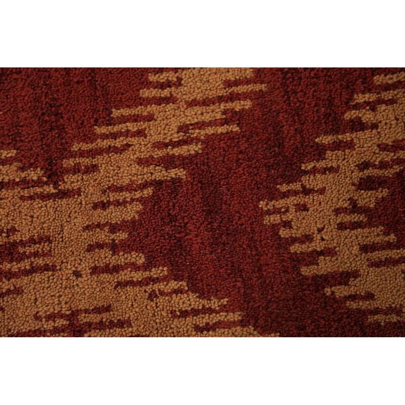 Hand Knotted Oriental 100% Wool Carpet Modern Geometric Red Moroccan Area Rug - 9' 7'' X 7' 11''