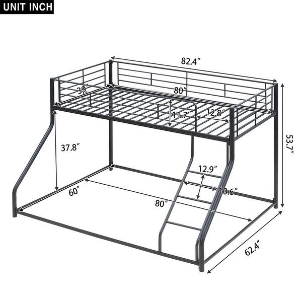 Metal Twin XL Over Queen Floor Bunk Bed with Sloping Ladder, Space-Saving Design, Black