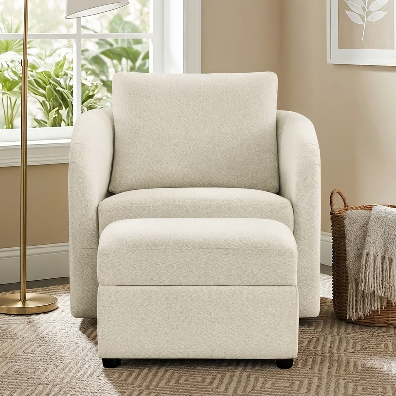 Spruce & Spring Modern Upholstered Swivel Barrel Accent Chair with Ottoman & Removable Slipcover