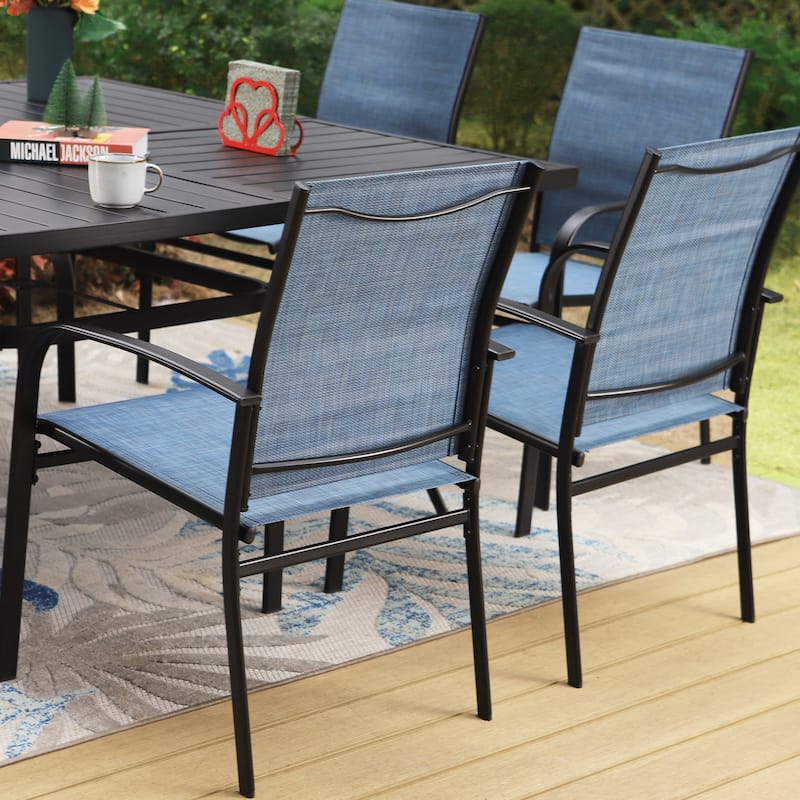 MAISON ARTS 9-Piece Patio Dining Set, 60 Inch Square Metal Table and 8 Textilene Dining Chairs