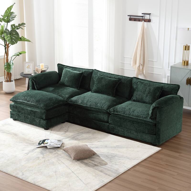 Chenille Fabric L-Shape Comfy Oversized three-seat Modular Sectional Sofa - Emerald