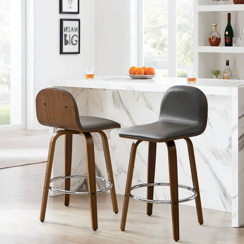 Upholstered Wood Swivel Bar Stools/ Counter Stool - Set of 2 - Grey - Bar Height