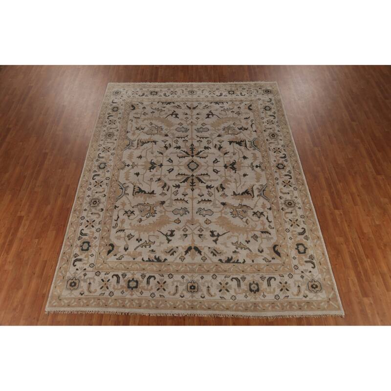 All-Over Floral Oushak Indian Area Rug Handmade Wool Carpet - 9'0" x 11'9"