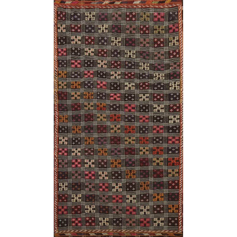 Hand Woven Oriental 100% Wool Carpet Southwestern Tribal Multi-Colored Kilim Area Rug - 11' 2'' X 6' 0''
