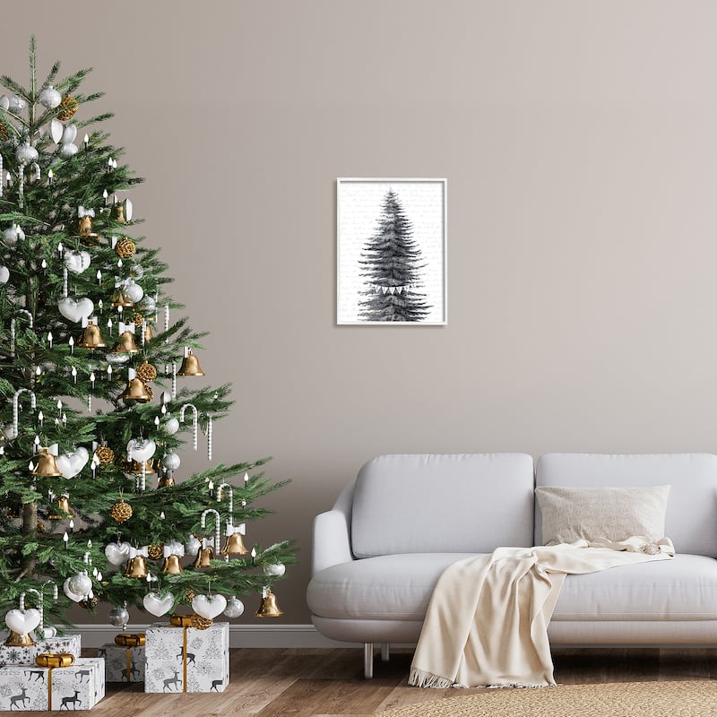 Stupell Snow Covered Christmas Tree Believe Holiday Word Design Framed ...