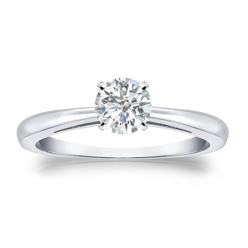 Auriya 14k Gold 1/3ctw Round Solitaire Diamond Engagement Ring (I-J, SI2-SI3) - White - 4