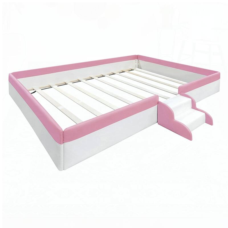 Upholstered Daybed Frame with Fence and Stairs