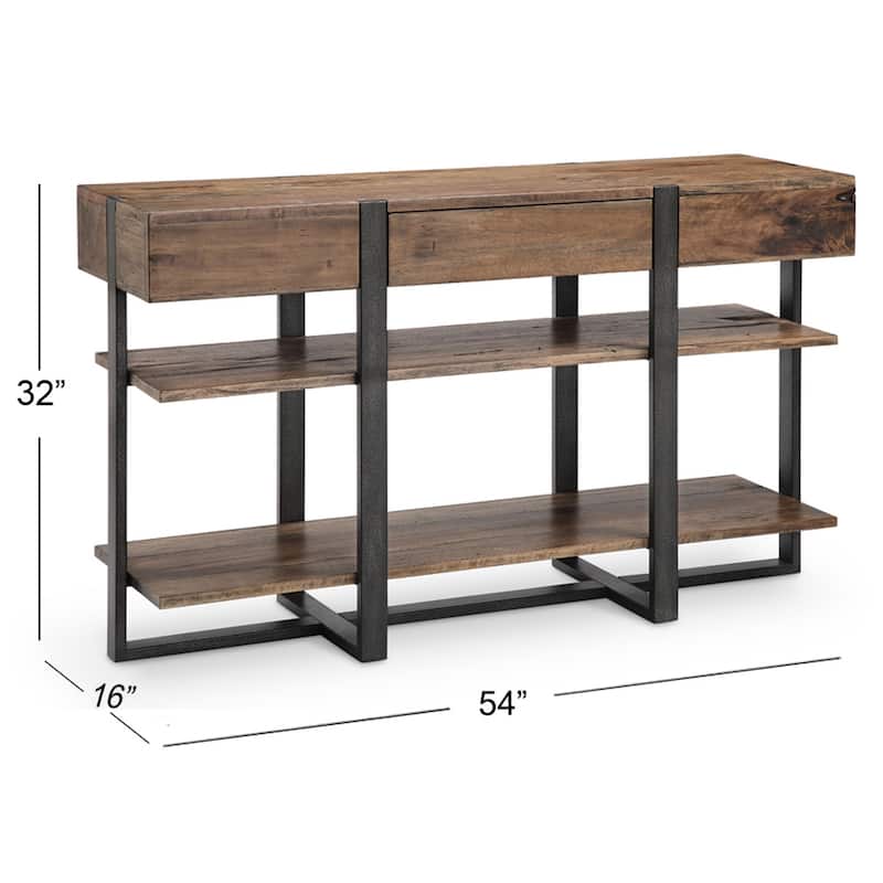 Magnussen Home Prescott Rustic Honey and Distressed Iron Rectangular Sofa Table - 54''W x 16''D x 32''H